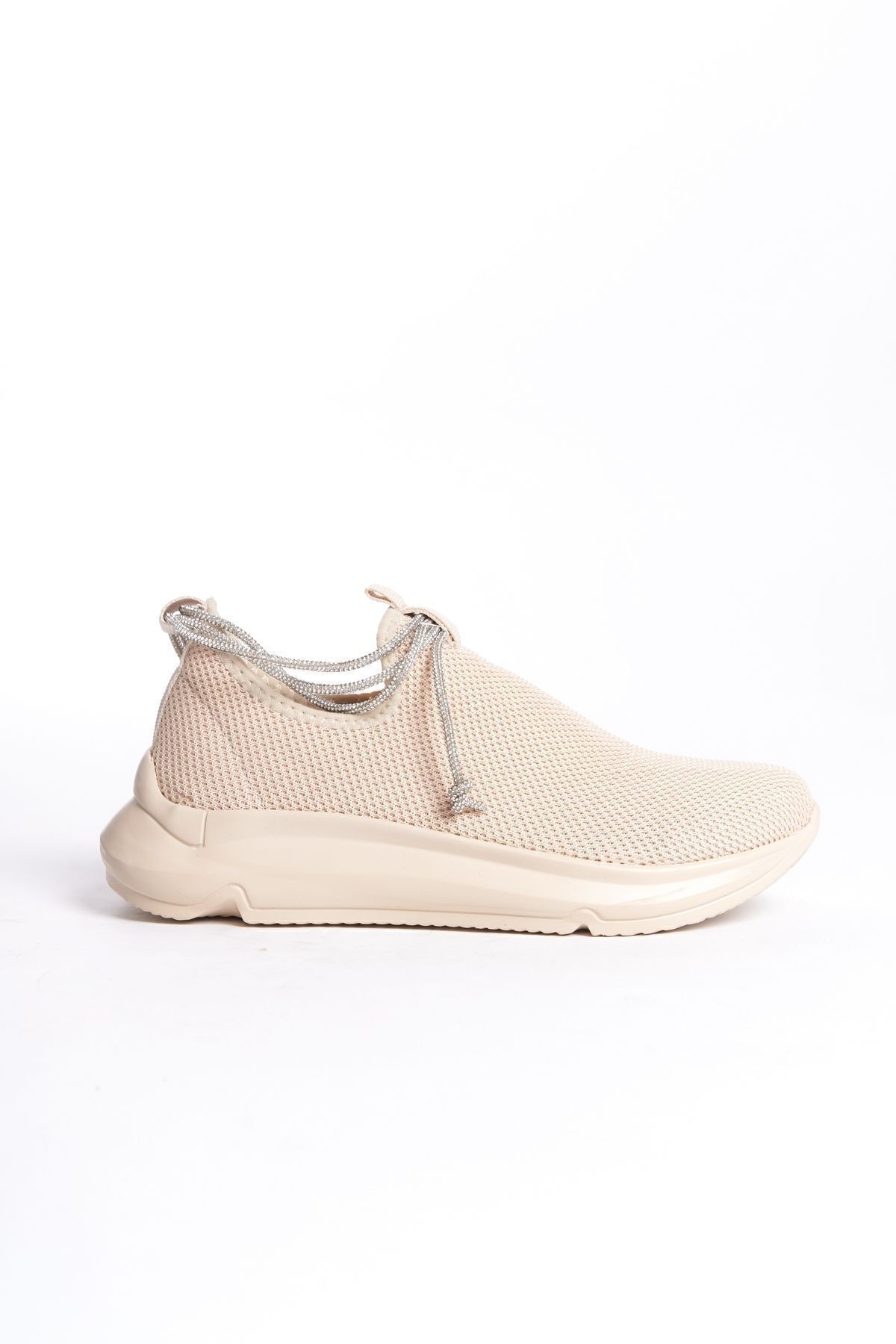Parlak Şerit Detaylı Yumuşak Tekstil Rahat Günlük Sneaker Kadın Spor Yürüyüş Ayakkabısı