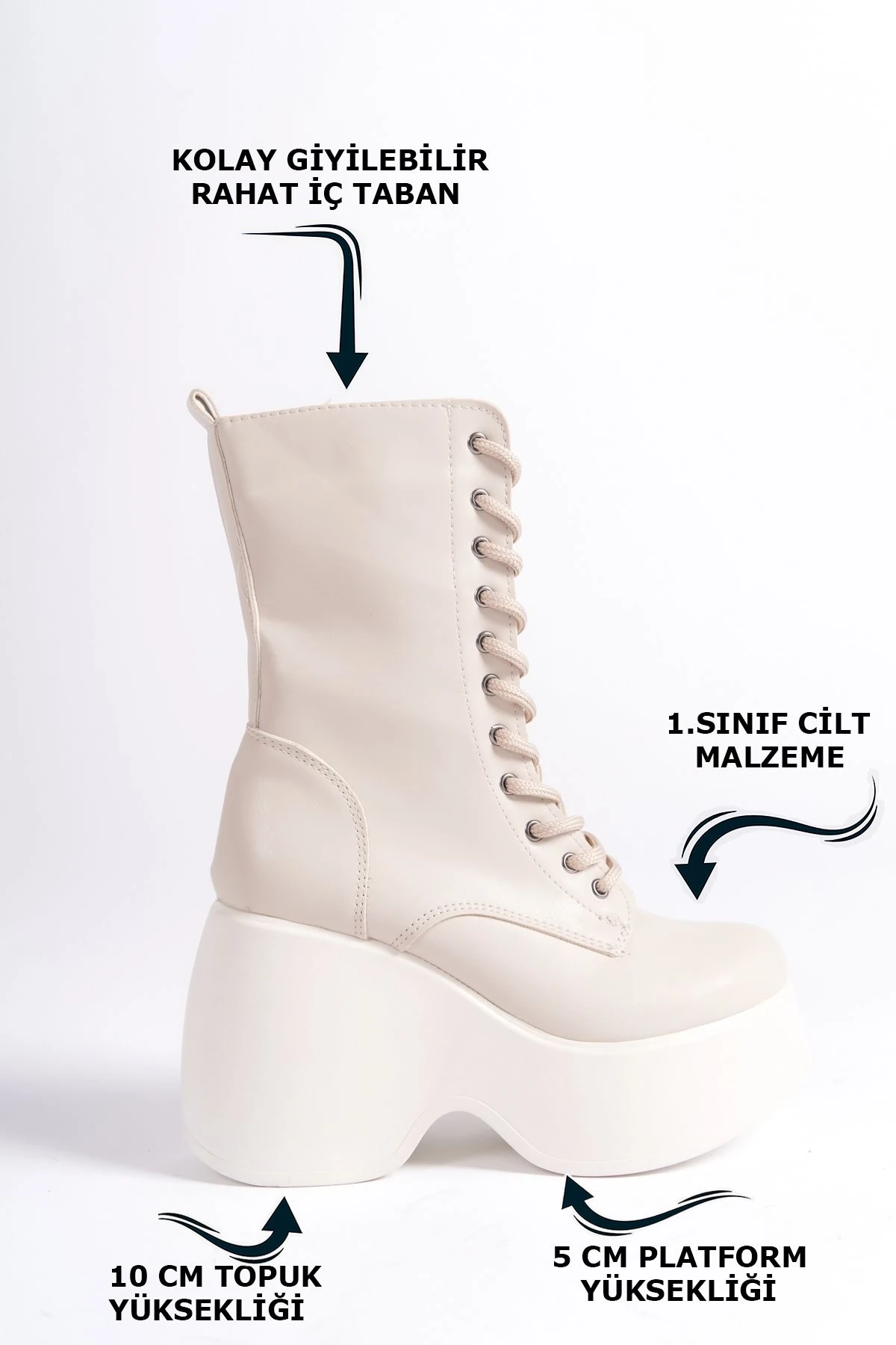 Süet Yandan Fermuarlı Bağcıklı Yüksek Dolgu Topuklu Mevsimlik Kadın Uzun Bot Bootie