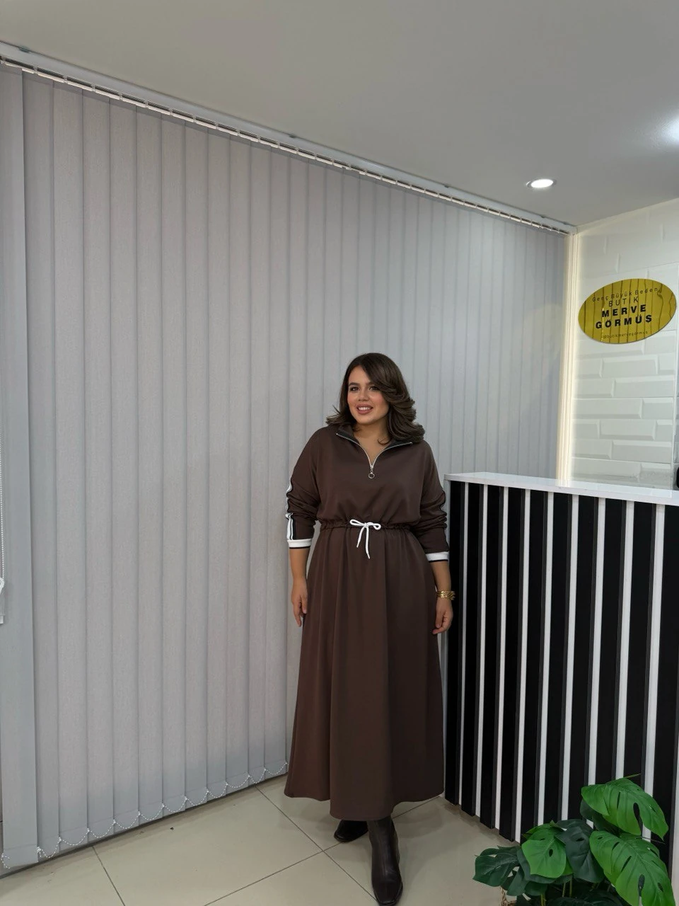 Beli İpli Oyhs Modal Elbise - Kahverengi