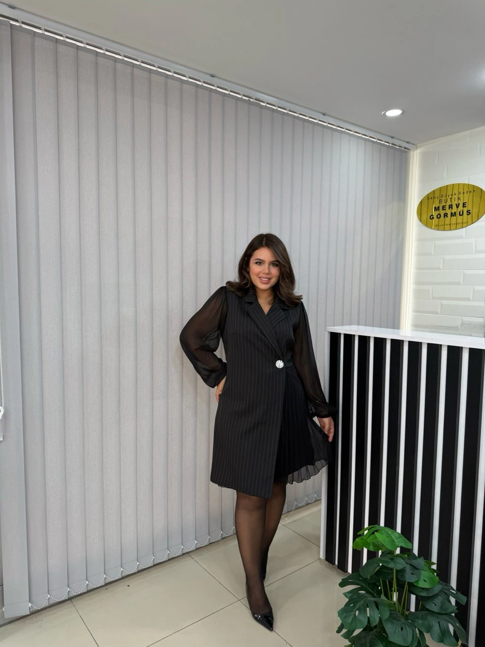 Çizgili Piliseli Premium Elbise