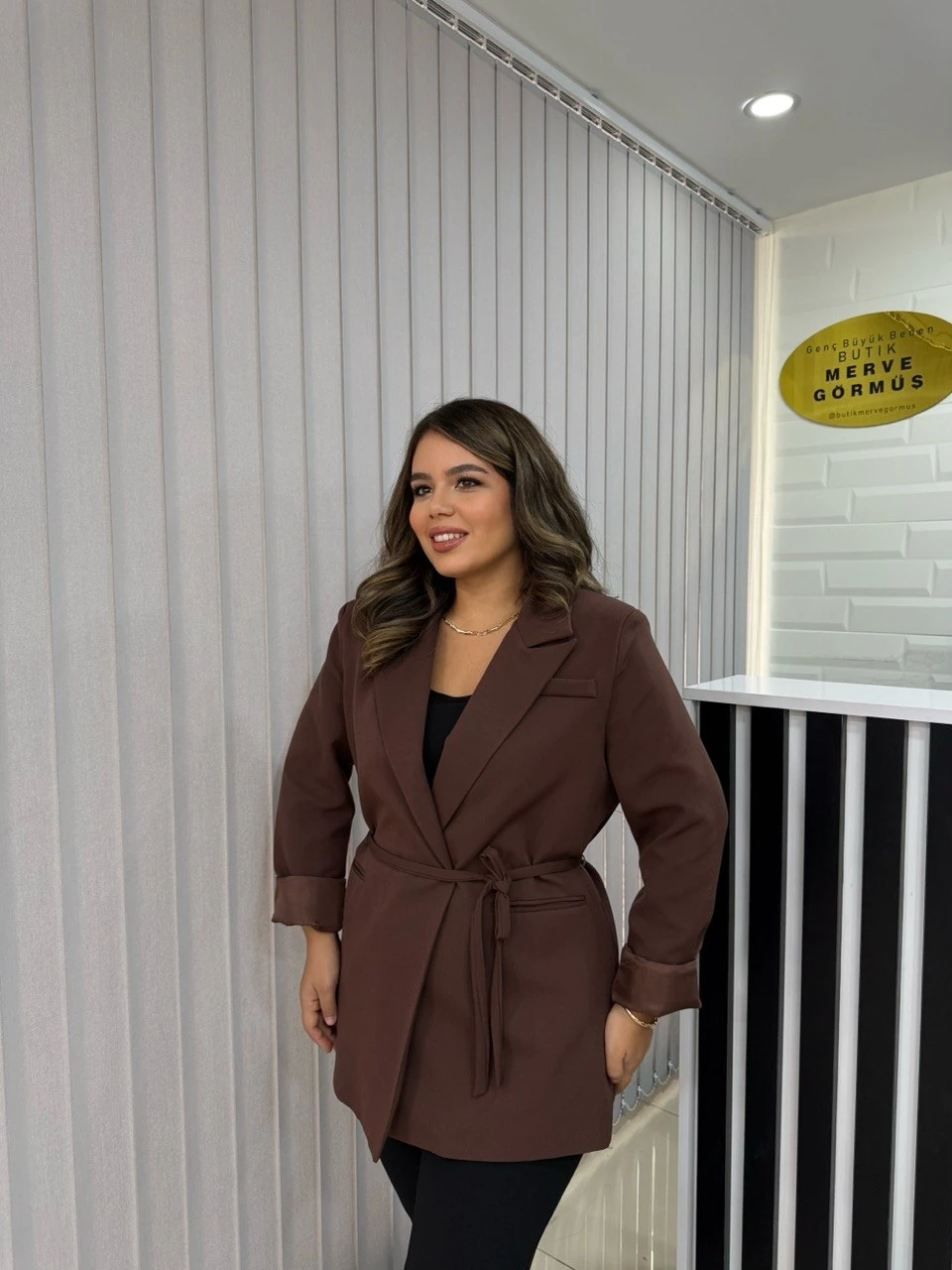 Bağlama Detay Blazer Ceket - Kahverengi