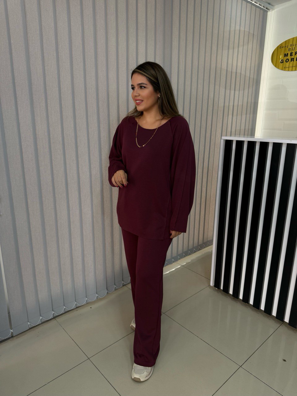 Kayık Yaka Dikiş Detay Oys Modal Takım - Bordo