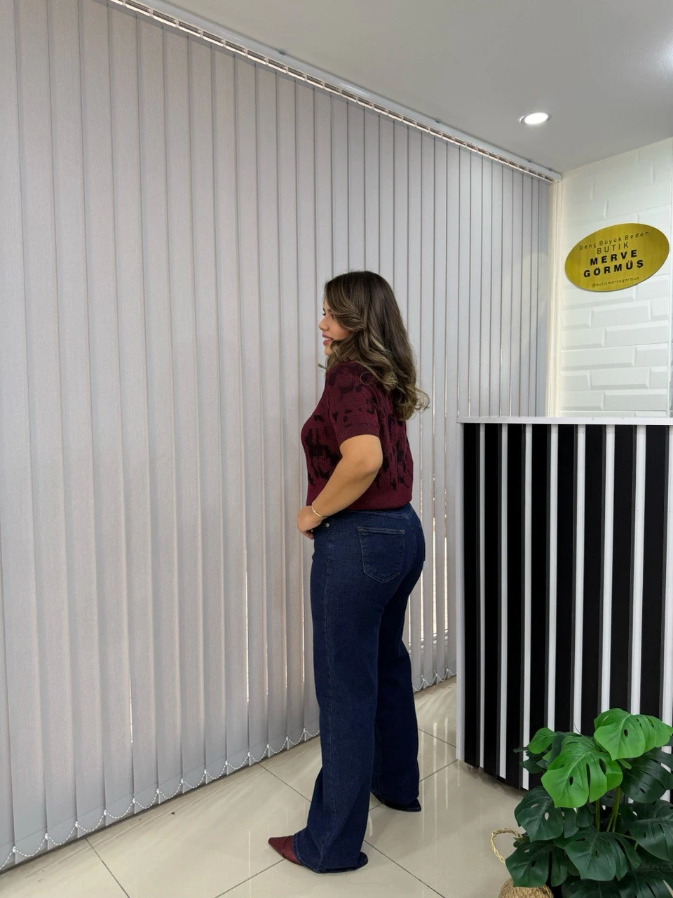 Yüksek Bel Likralı Denim Palazzo