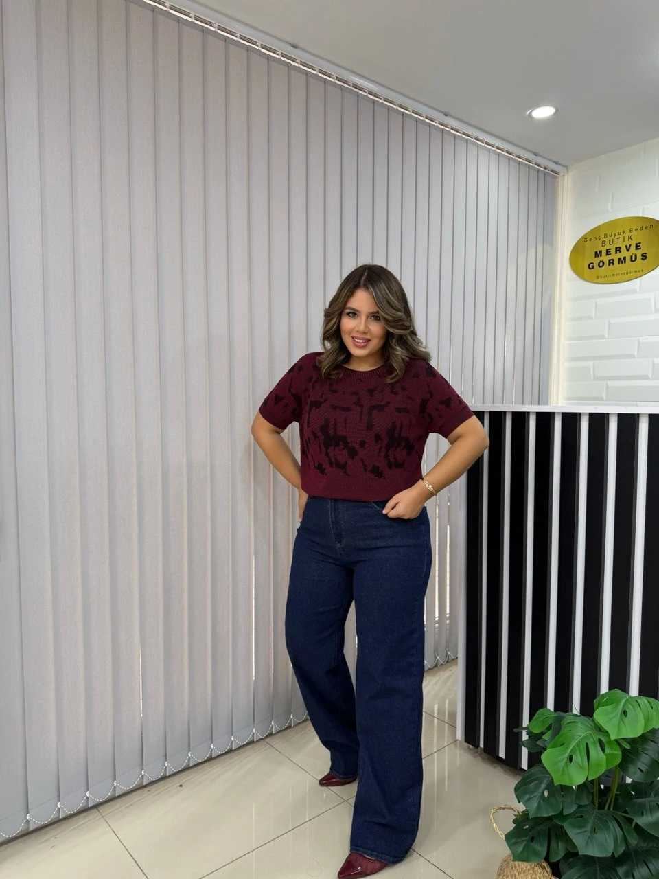 Yüksek Bel Likralı Denim Palazzo