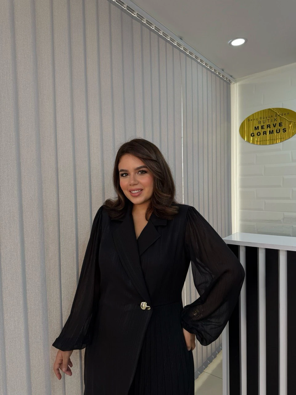 Çizgi Varaklı Kruvaze Lüks Elbise