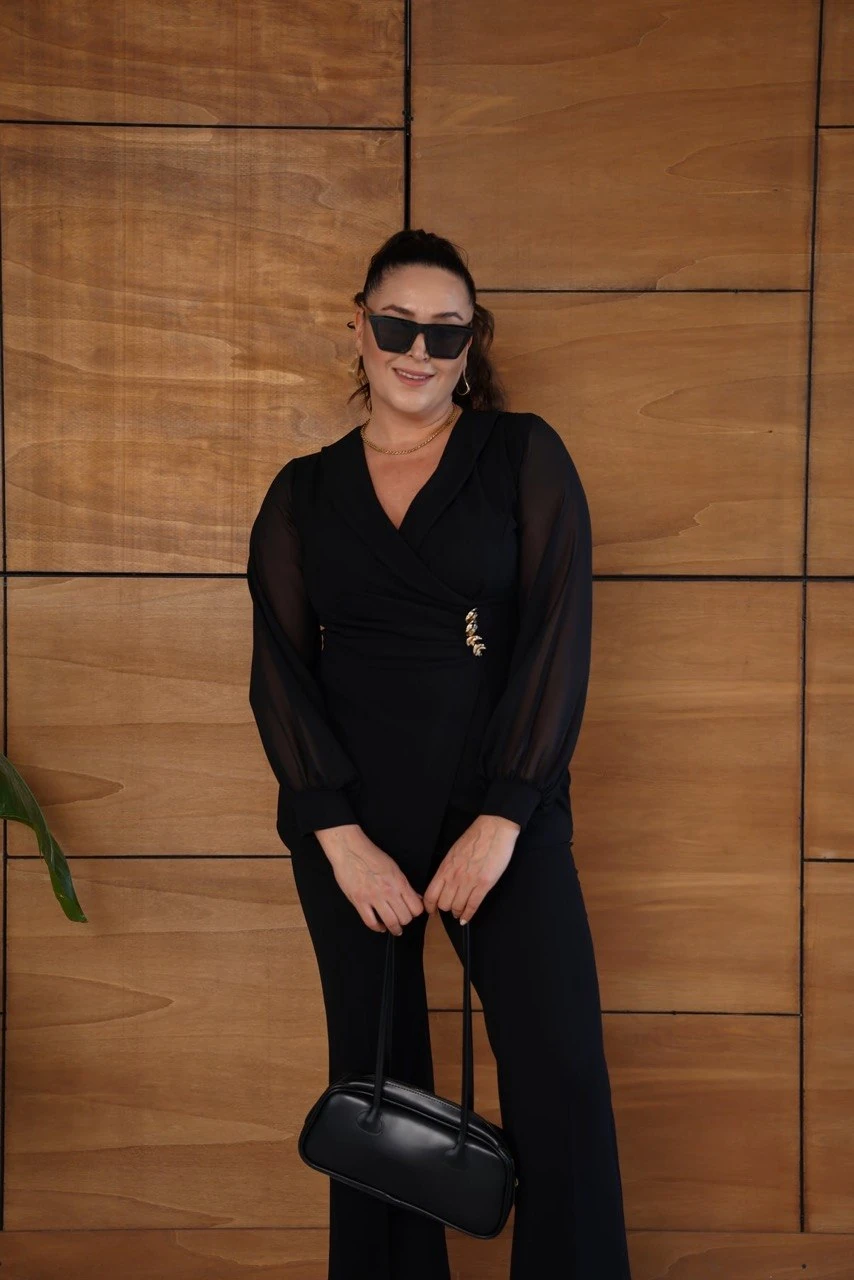 Dört Süs Gold Düğmeli Kruvaze Bluz