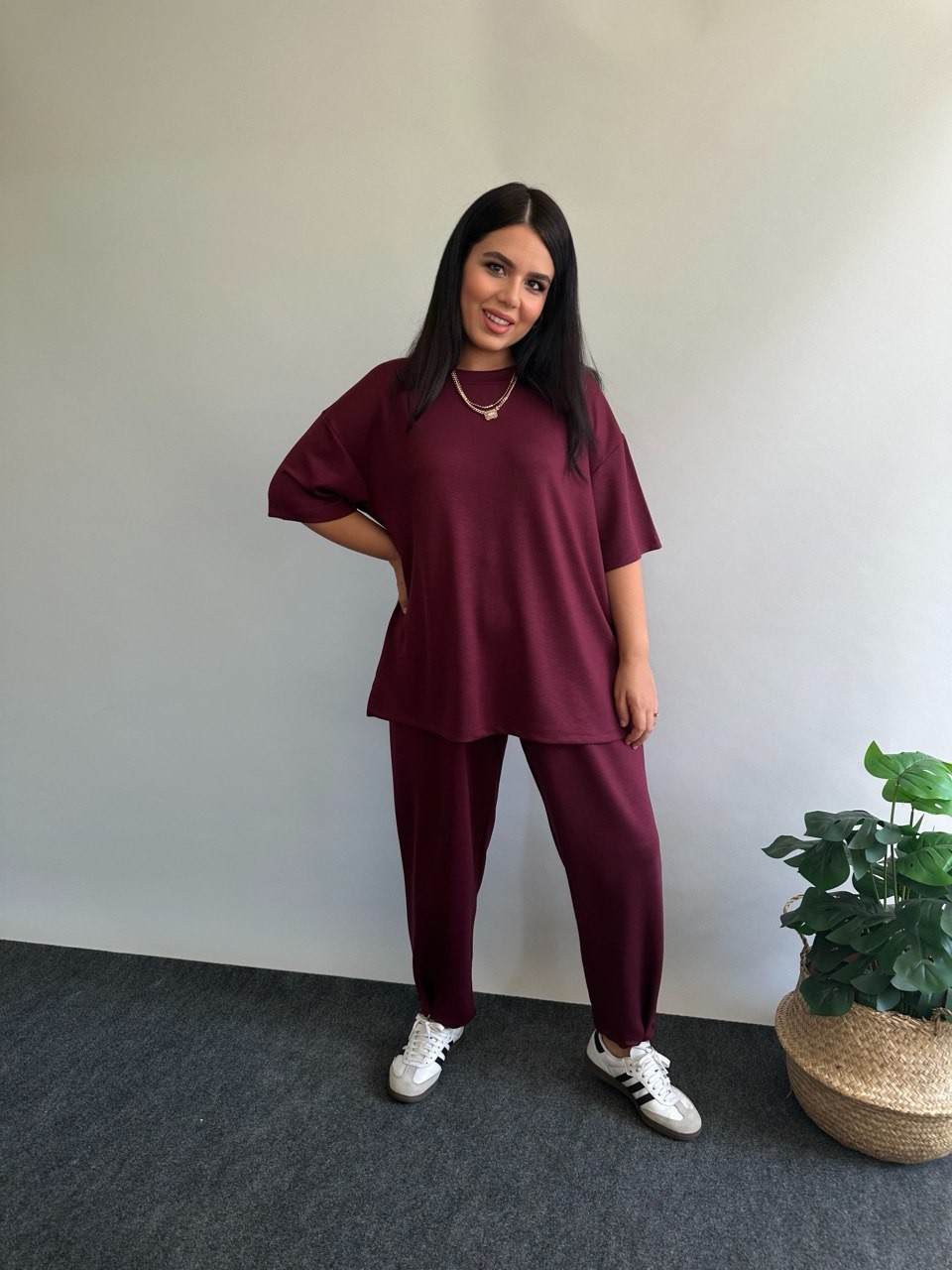 Viona Oversize Modal İkili Takım - Bordo