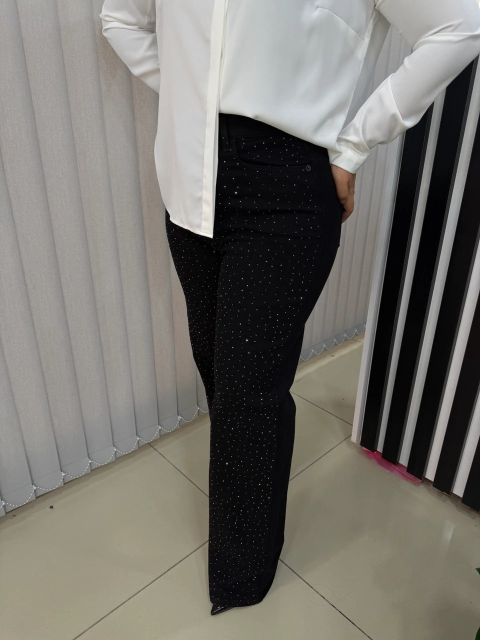 Taşlı Denim Palazzo Pantolon