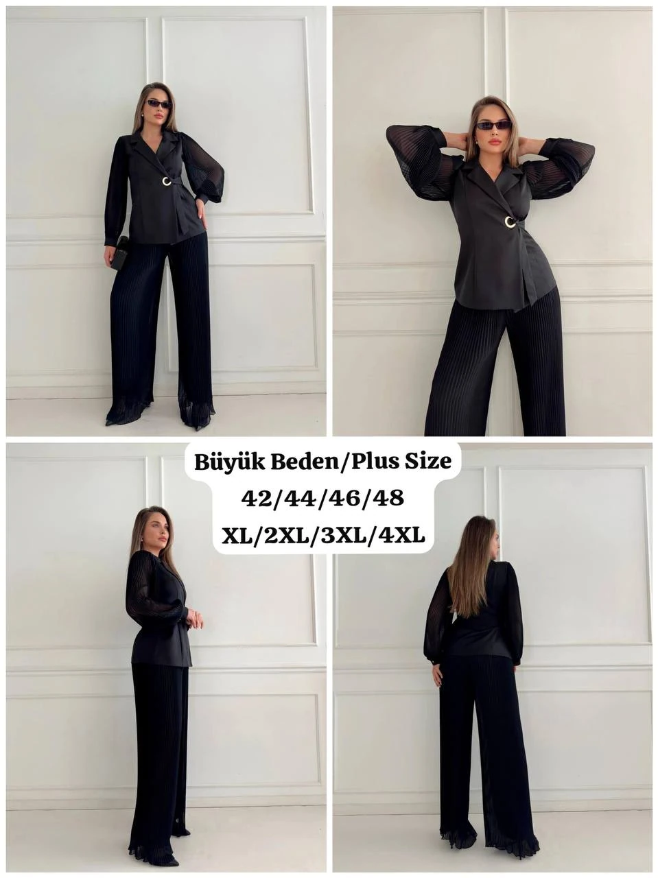 Şifon Pilise Garnili Lüks Tasarım Takım