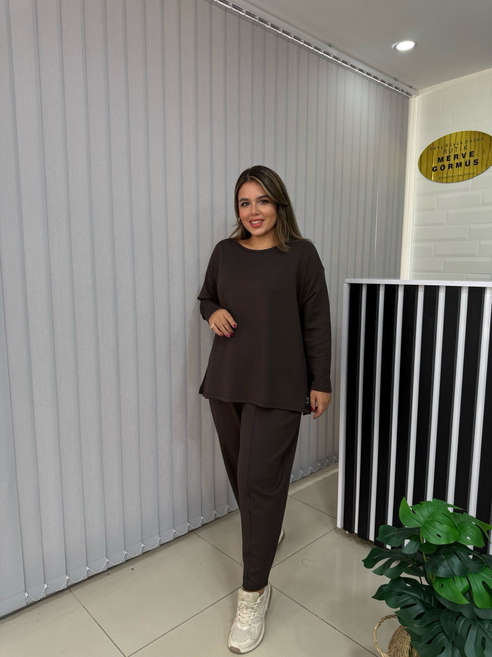 Lady Şalvar Pantolonlu Modal Takım - Acı Kahve