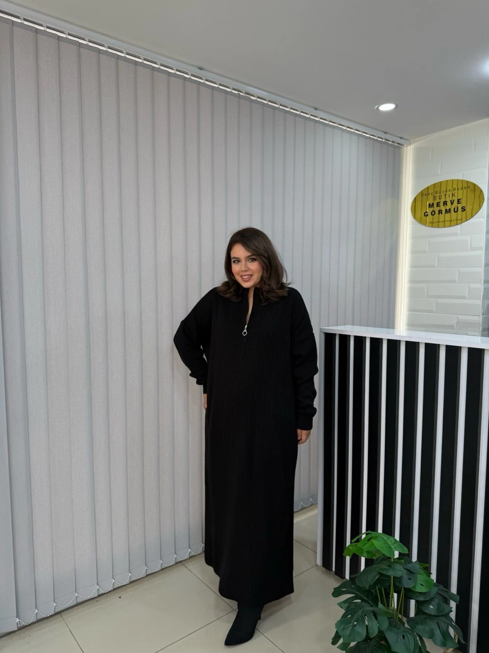 Maxi Boy Fermuar Detay Fitilli Triko Elbise