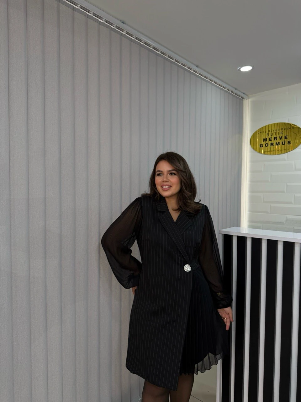 Çizgili Piliseli Premium Elbise