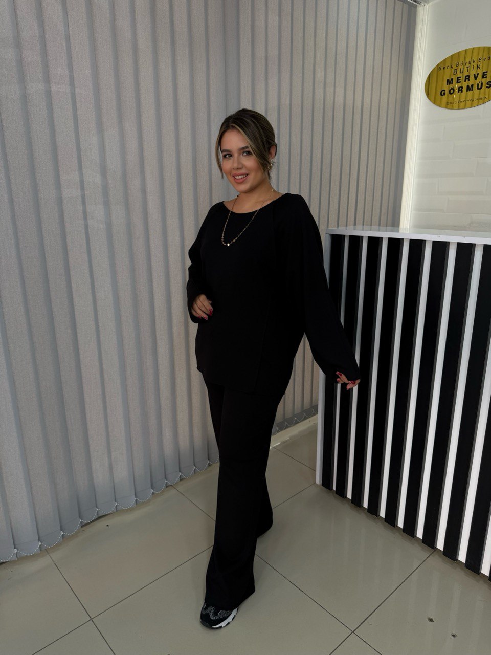 Kayık Yaka Dikiş Detay Oys Modal Takım - Siyah