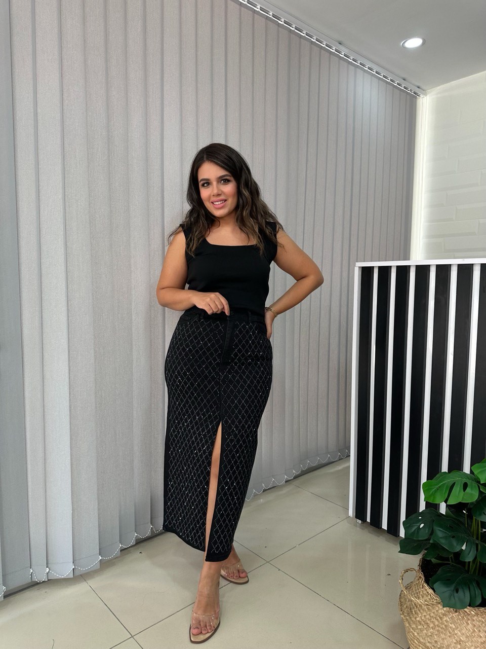 Taşlı Denim Etek