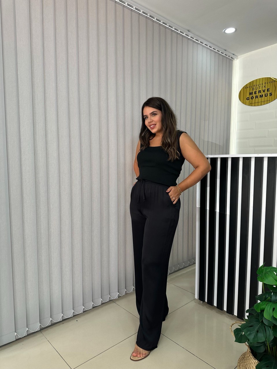 Saten Beli Lastikli Pantolon