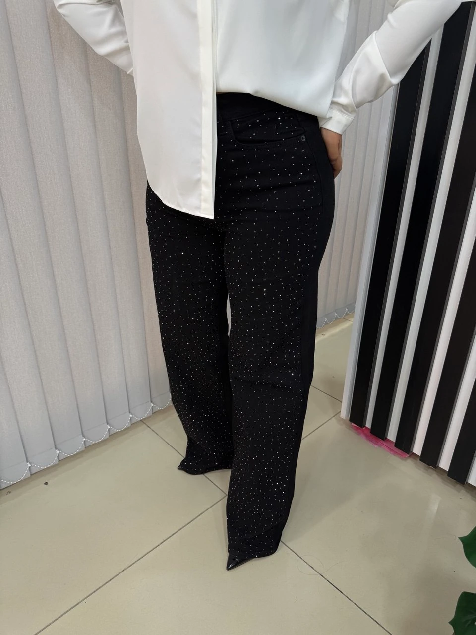 Taşlı Denim Palazzo Pantolon