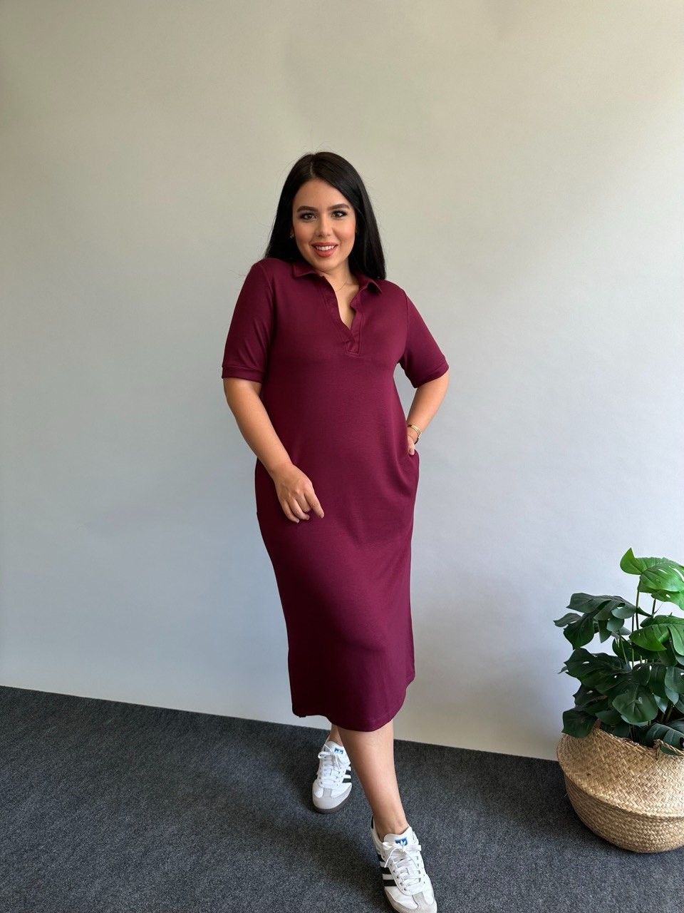 Polo Yaka Modal Elbise - Bordo