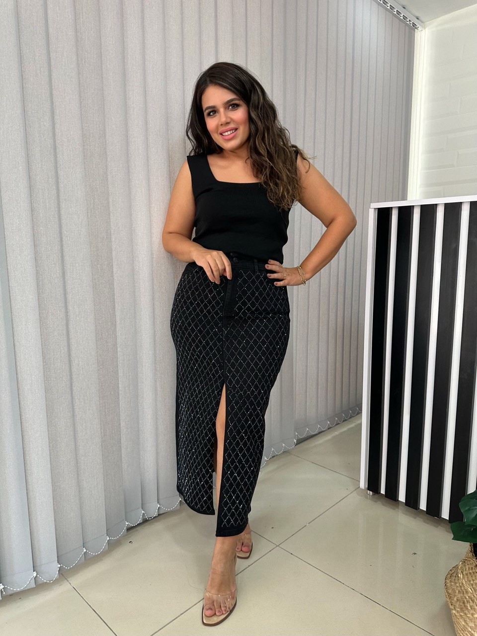 Taşlı Denim Etek