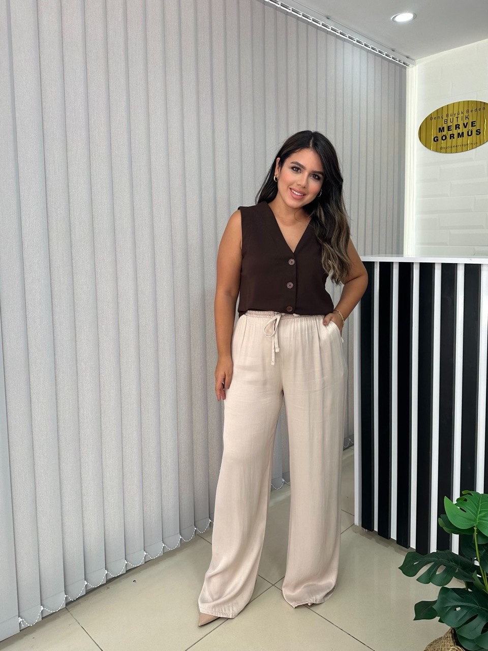 Saten Beli Lastikli Pantolon