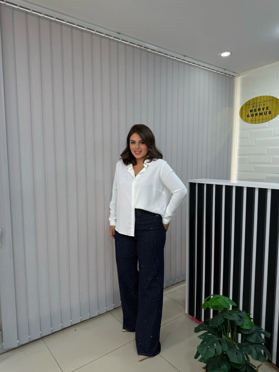 Taşlı Denim Palazzo Pantolon - Lacivert