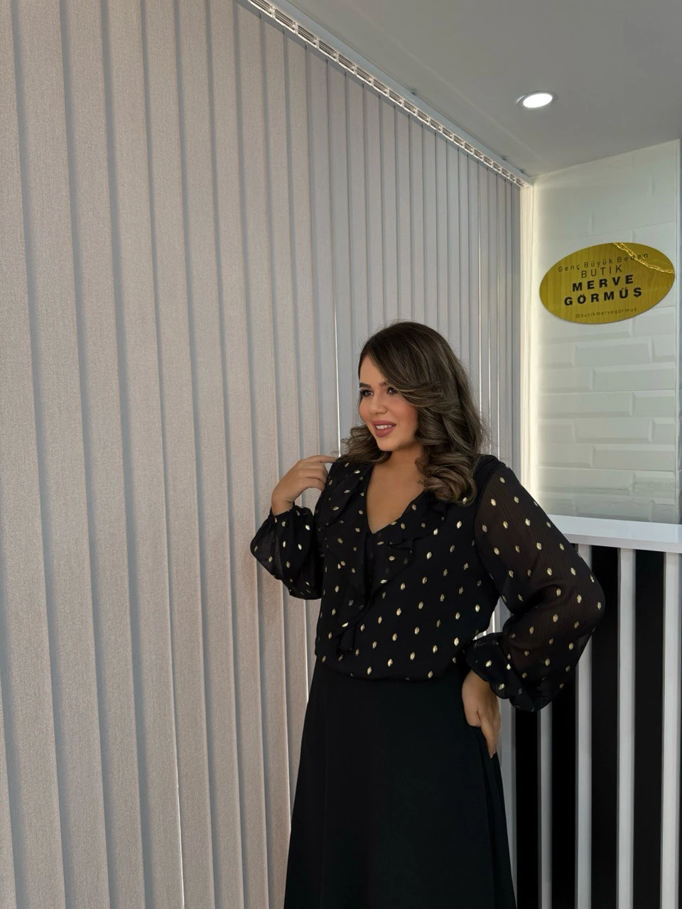 Gold Etek Bluz Görünümlü Elbise