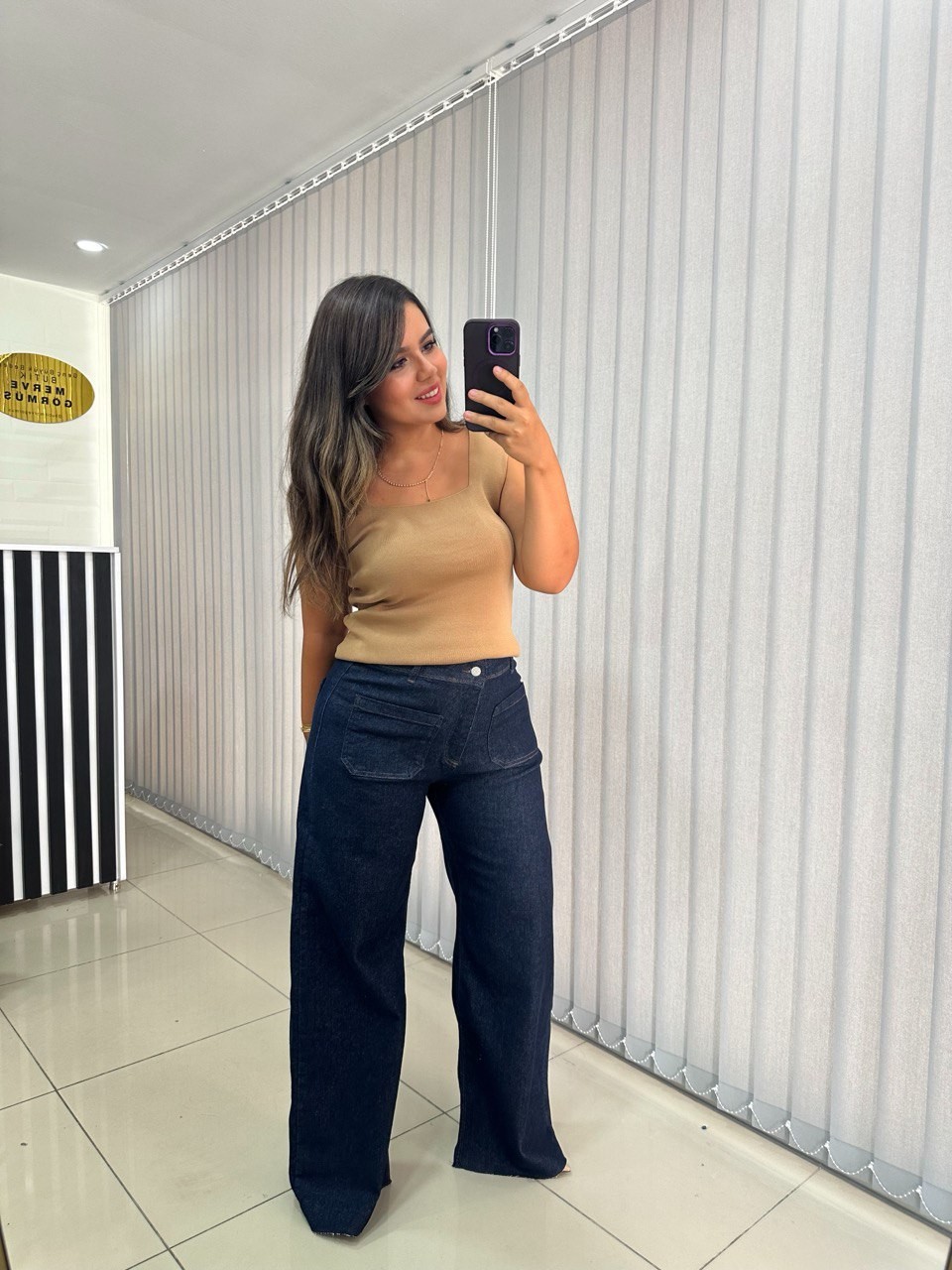 Önü Cepli Denim Pantolon - Lacivert