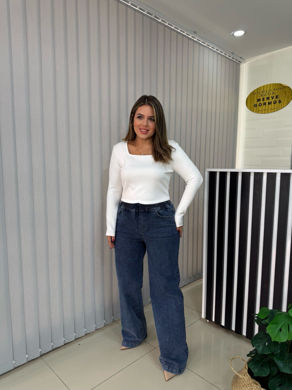 Denim Beli Lastikli Pantolon