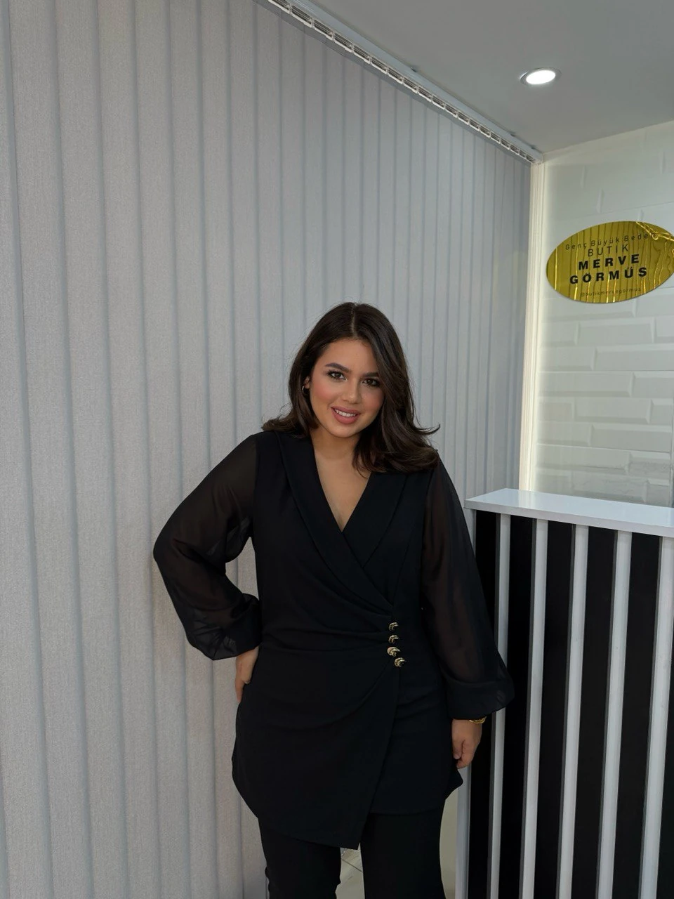 Dört Süs Gold Düğmeli Kruvaze Bluz