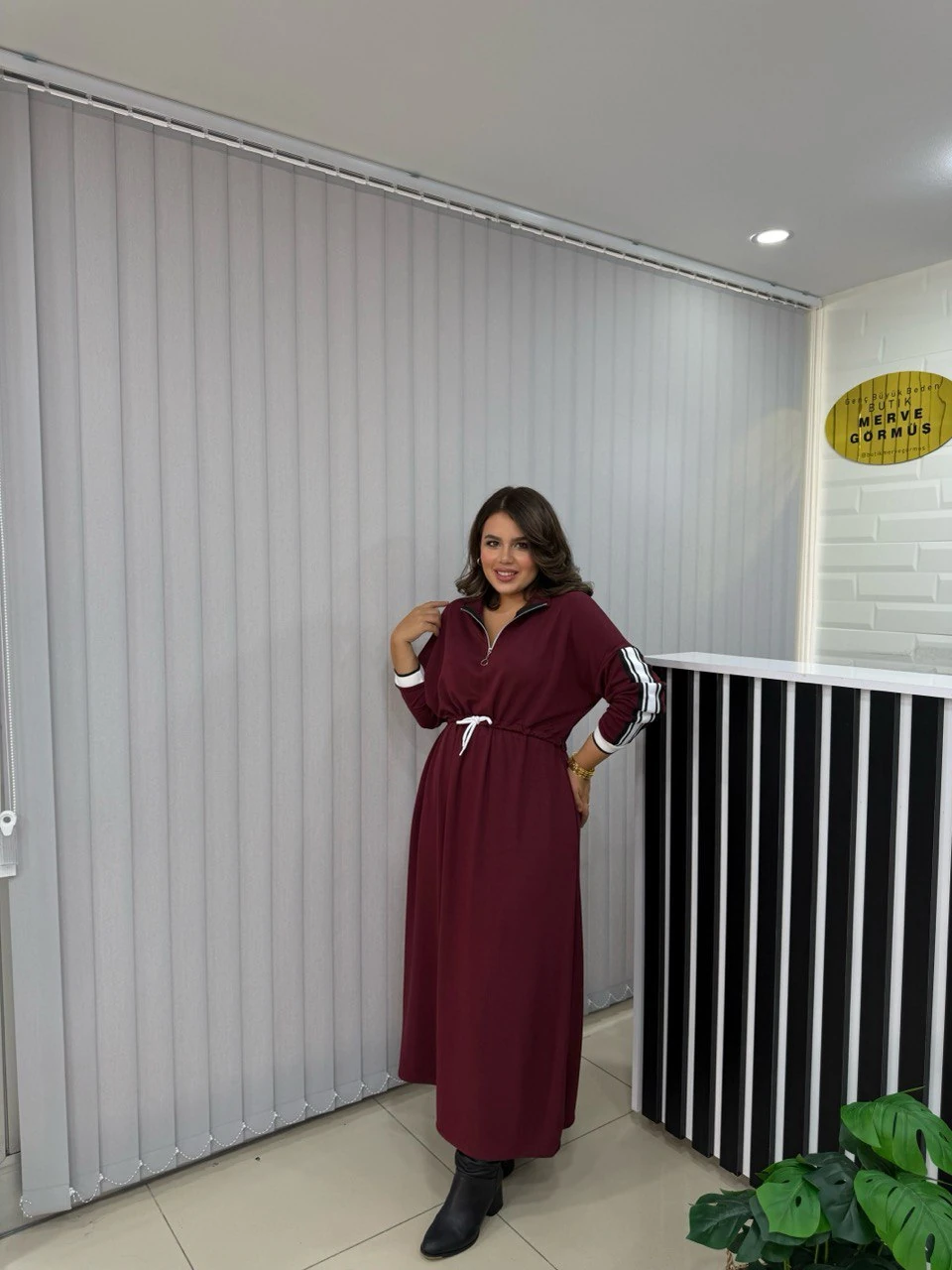 Beli İpli Oyhs Modal Elbise - Bordo