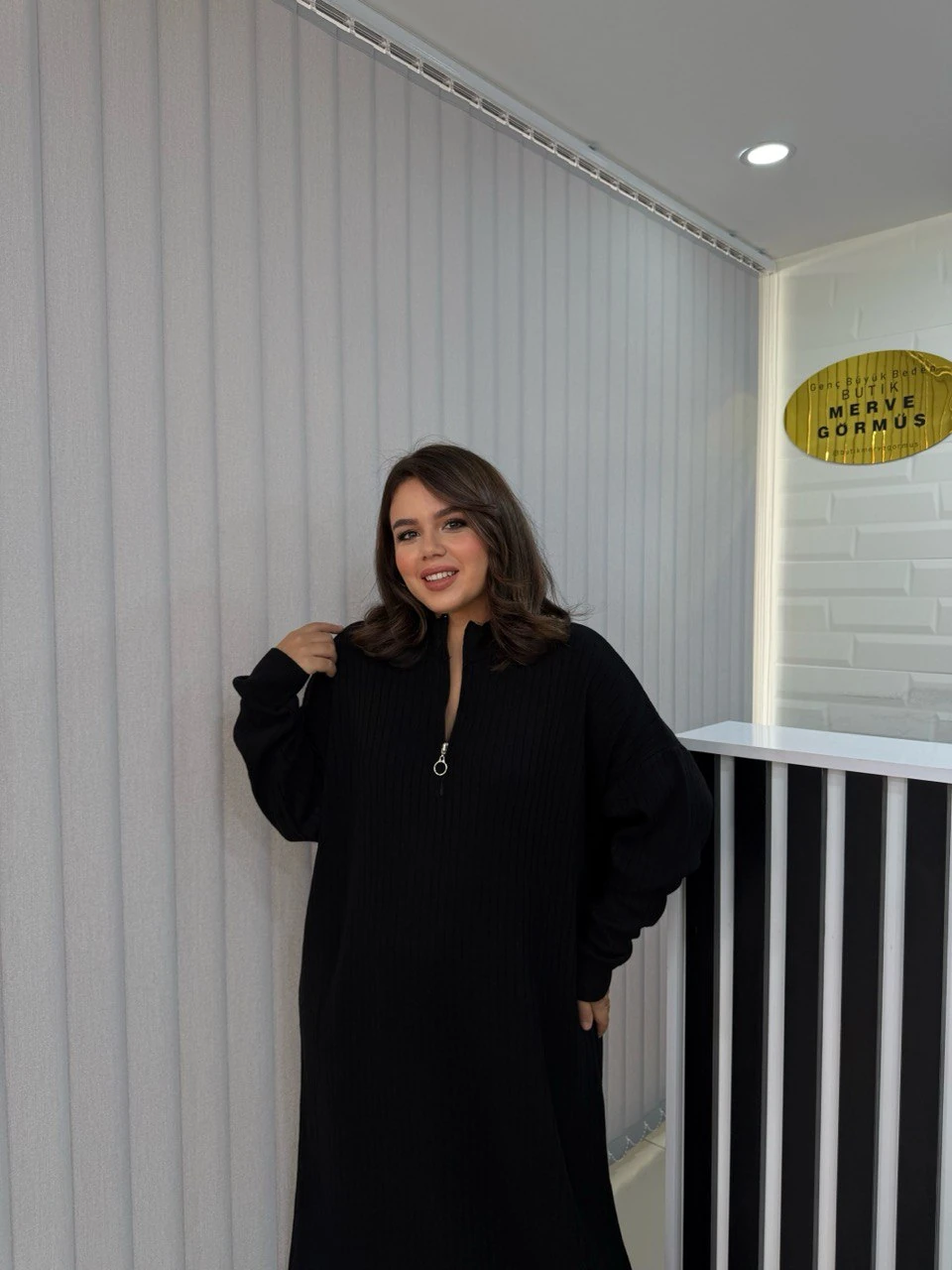 Maxi Boy Fermuar Detay Fitilli Triko Elbise