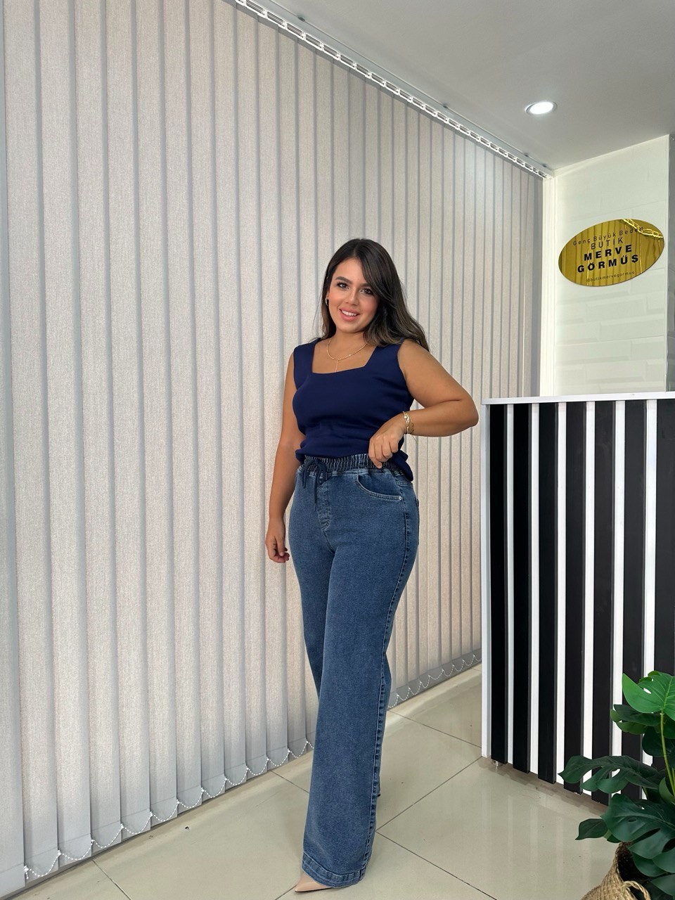 Denim Beli Lastikli Pantolon