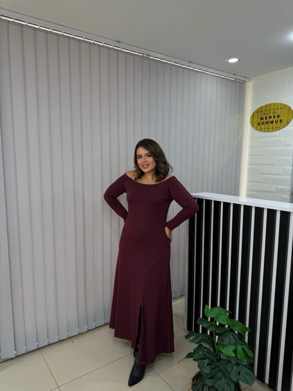 Belis Madonna Yaka Modal Elbise - Bordo