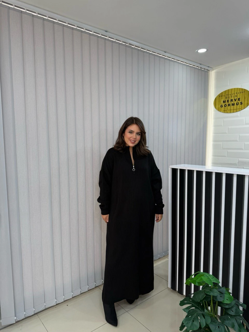 Maxi Boy Fermuar Detay Fitilli Triko Elbise