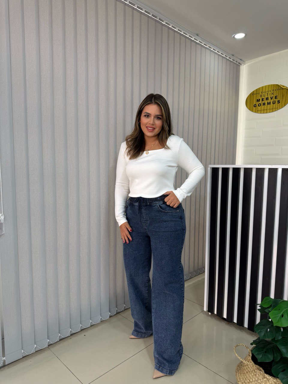 Denim Beli Lastikli Pantolon