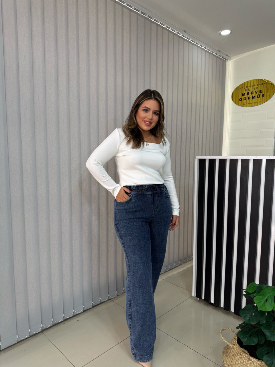 Denim Beli Lastikli Pantolon