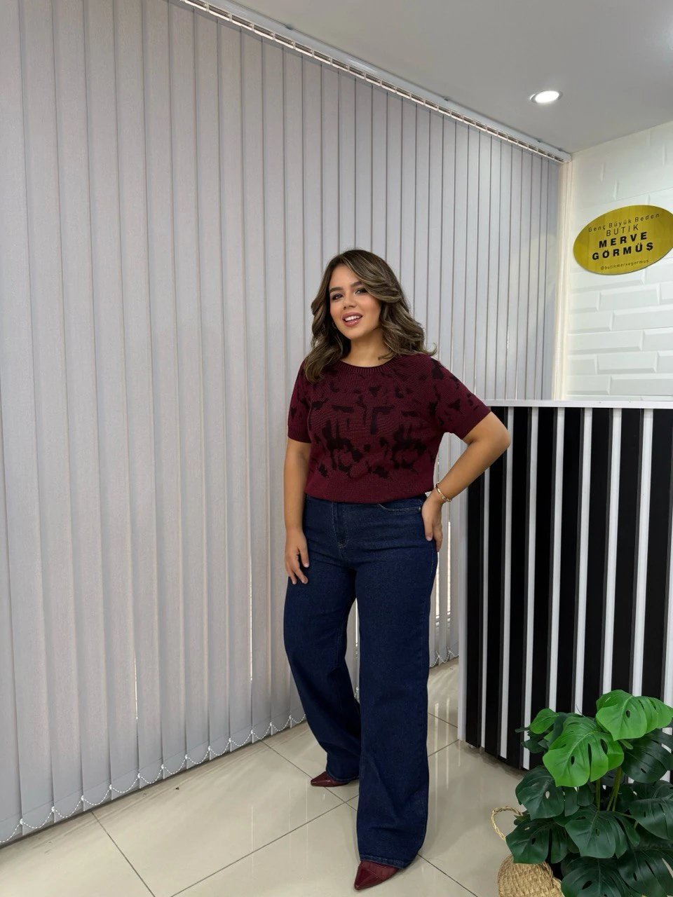 Yüksek Bel Likralı Denim Palazzo