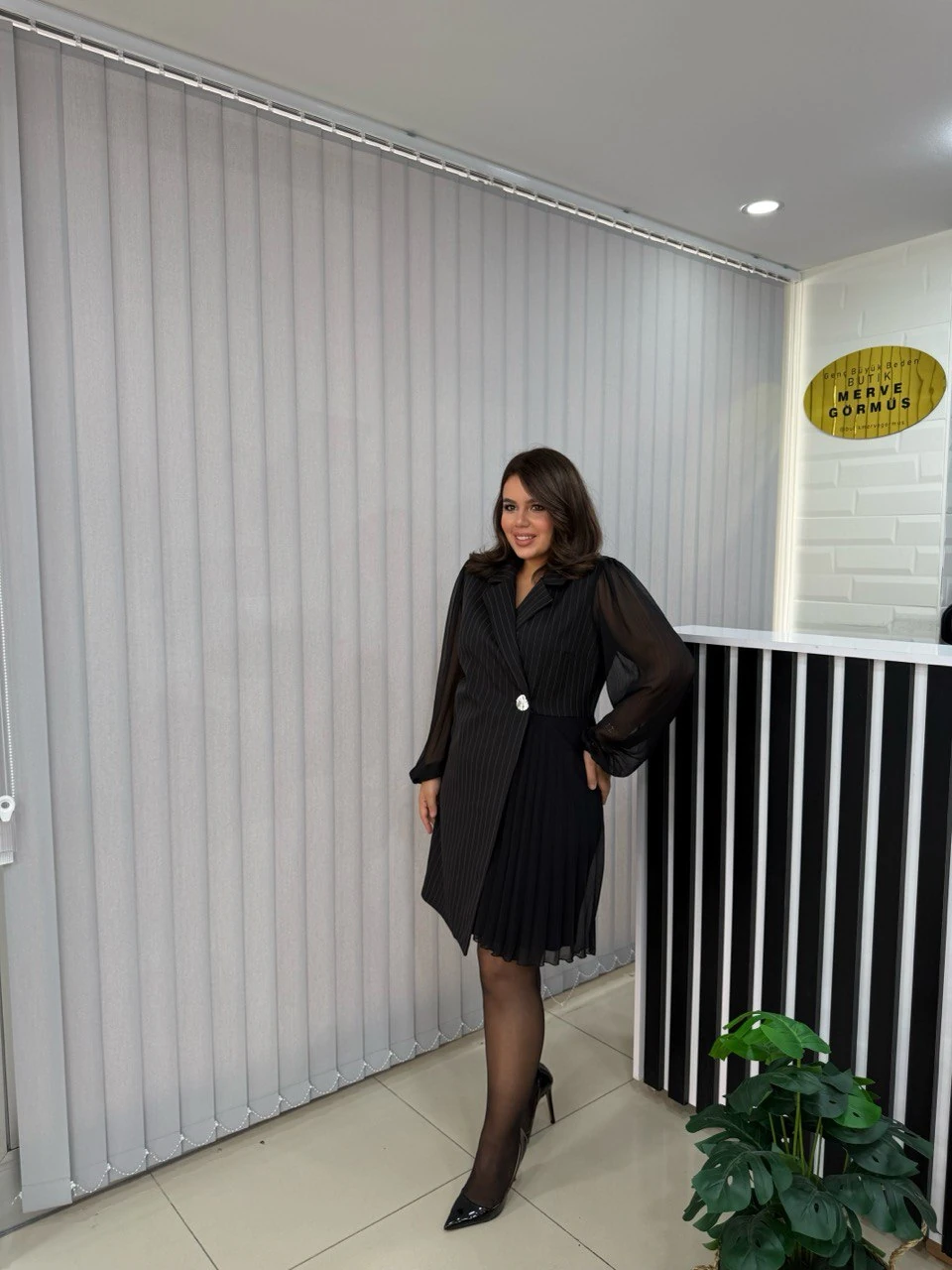 Çizgili Piliseli Premium Elbise