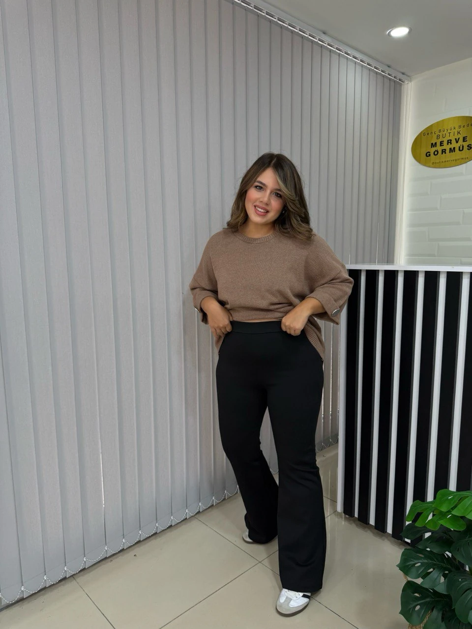 İspanyol Paça Büyük Beden Kışlık Çelik Örme Tayt - Siyah