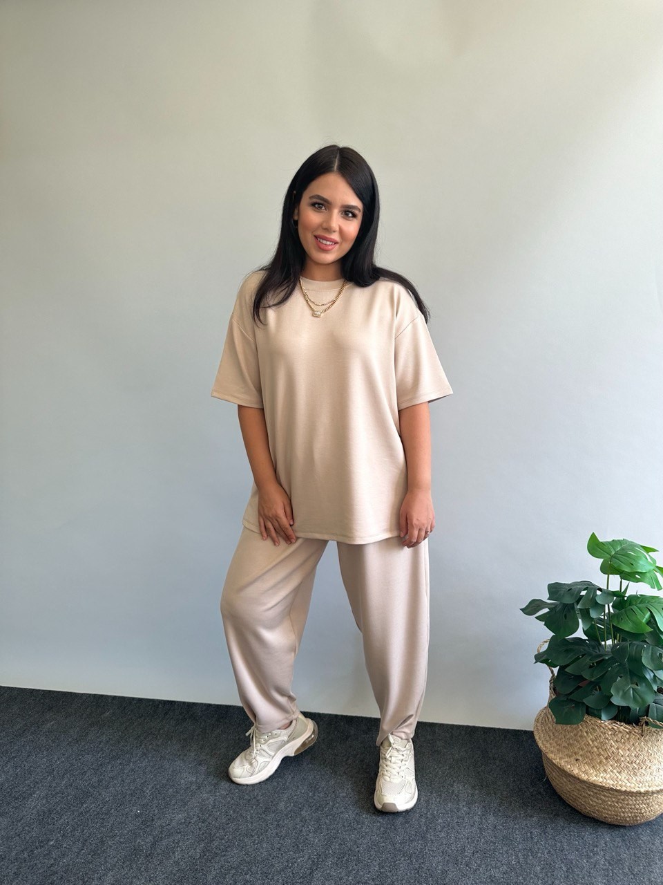 Viona Oversize Modal İkili Takım - Bej