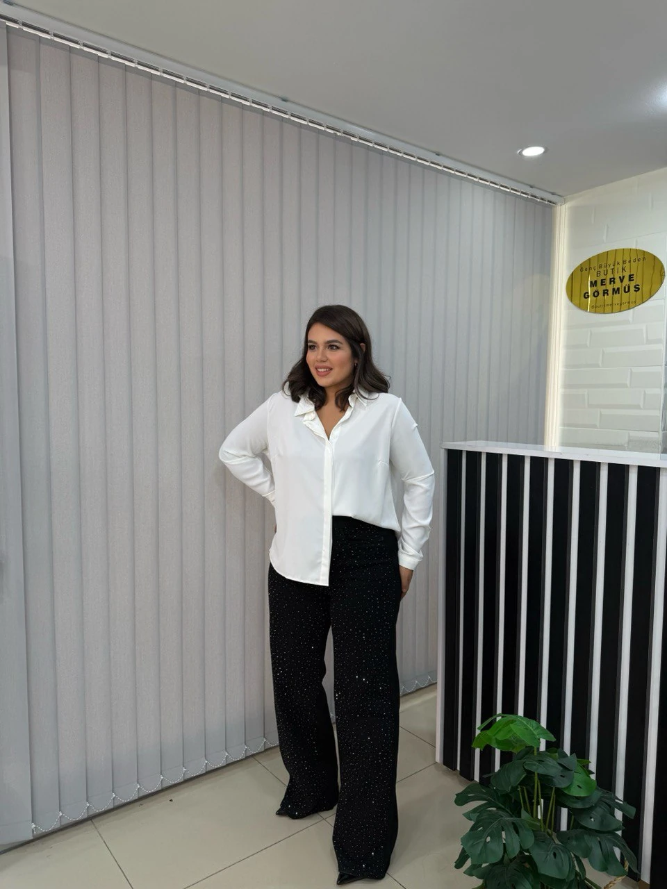 Taşlı Denim Palazzo Pantolon