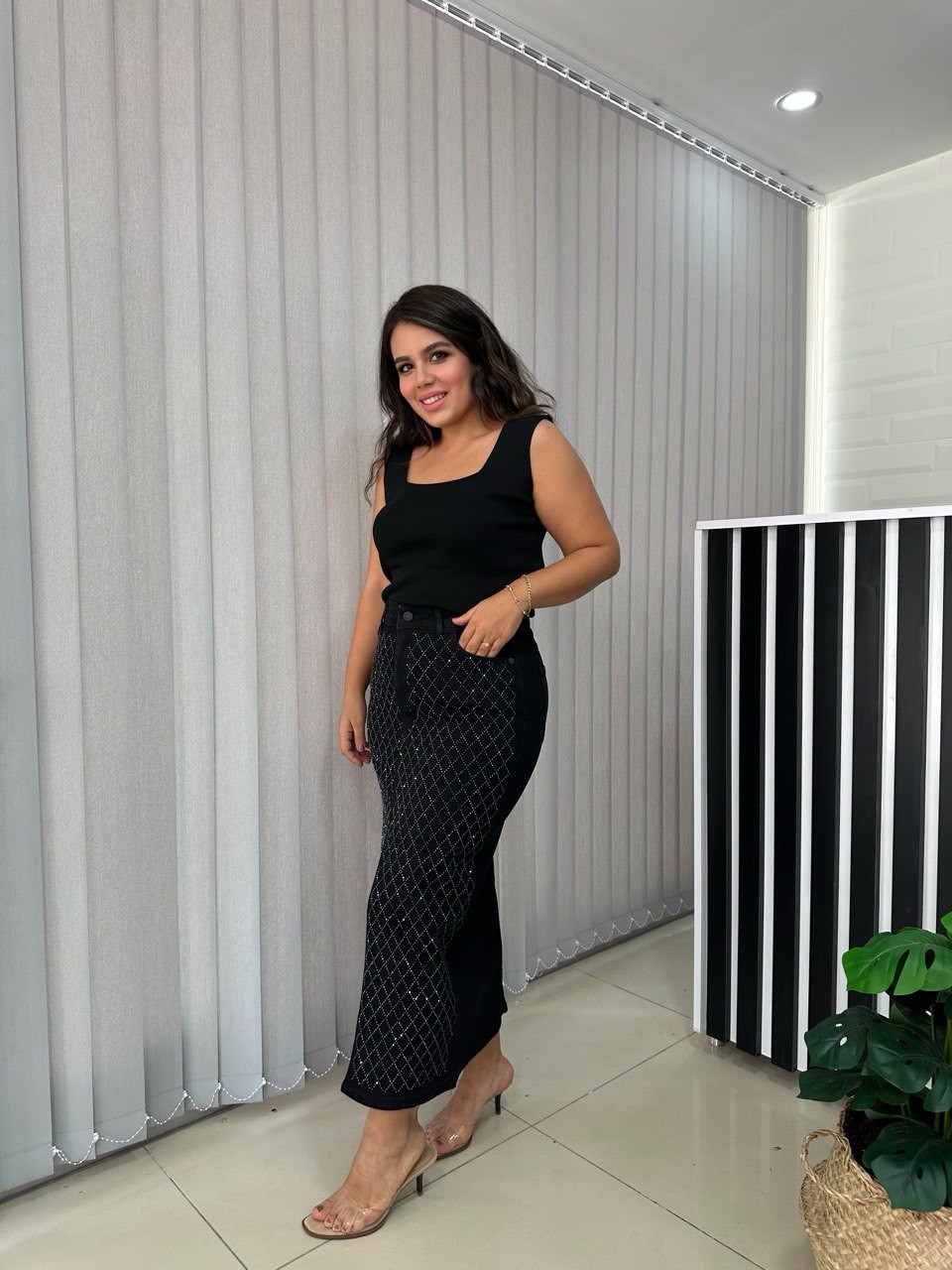 Taşlı Denim Etek