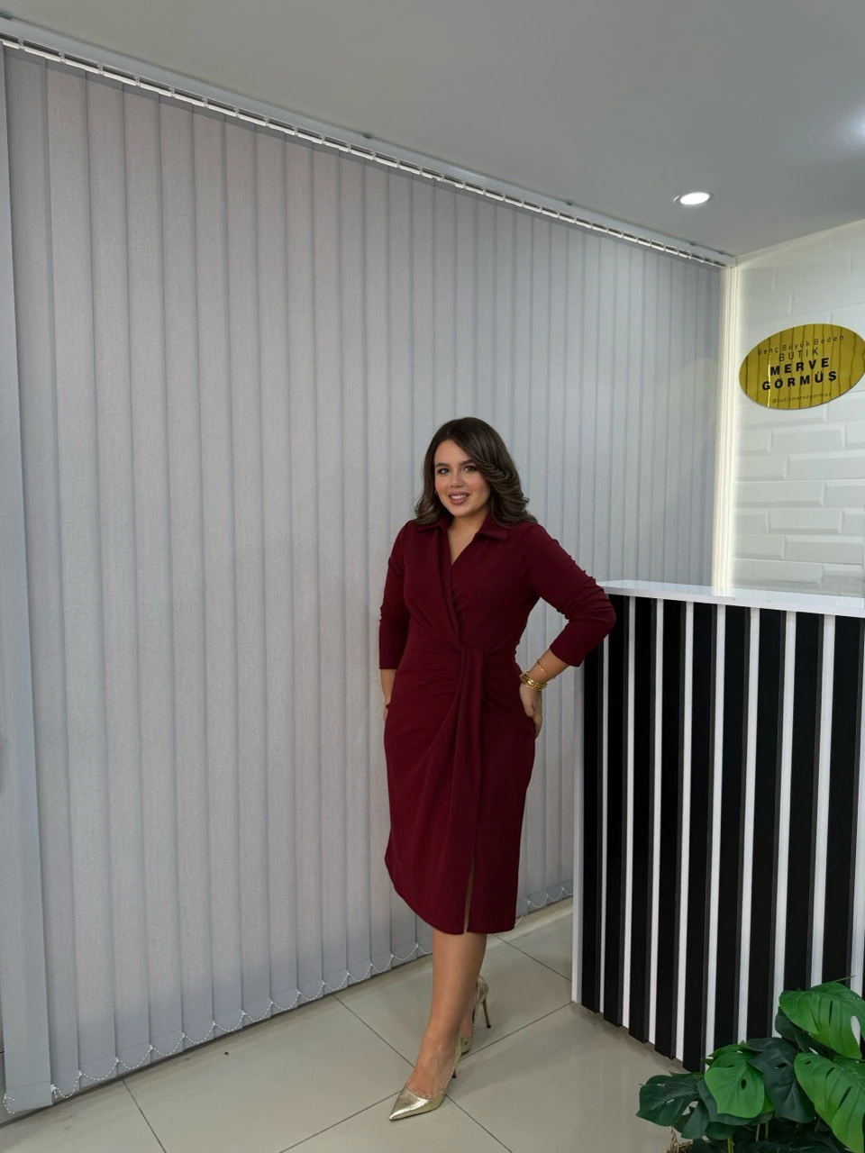 Luvia Kruvaze Pile Detaylı Elbise - Bordo