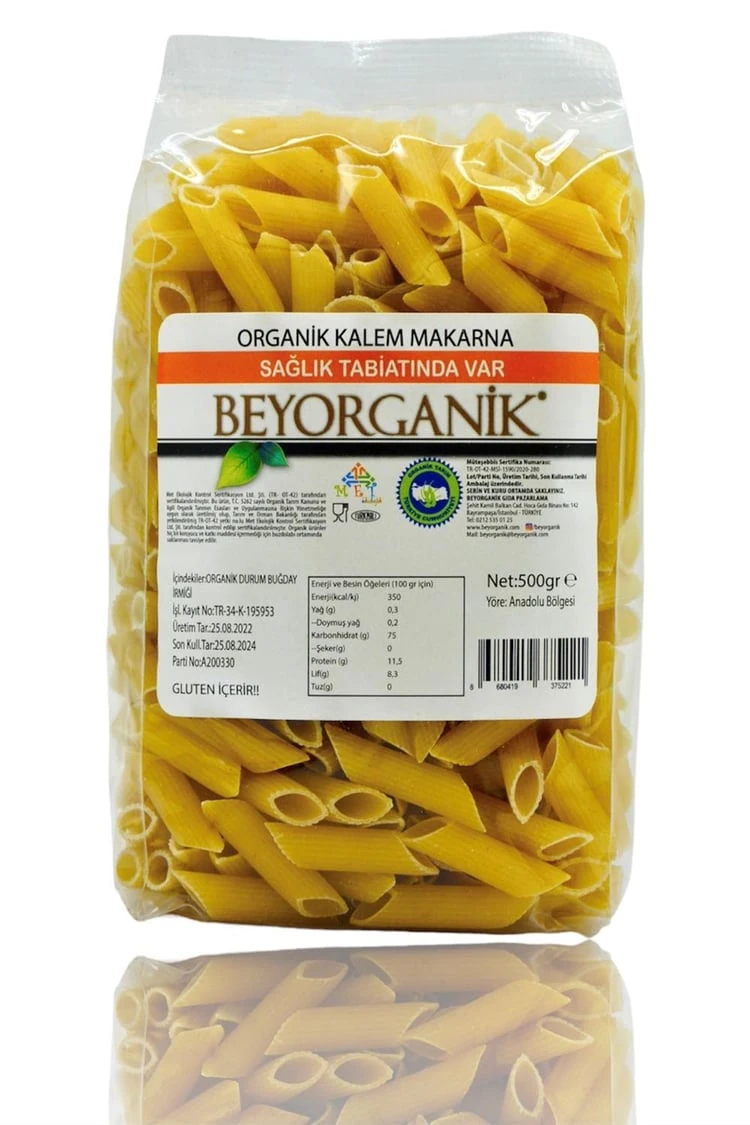 Organik Kalem Makarna UZUN PENNE 500gr (Pestisit ve Aflatoksin Analizli)