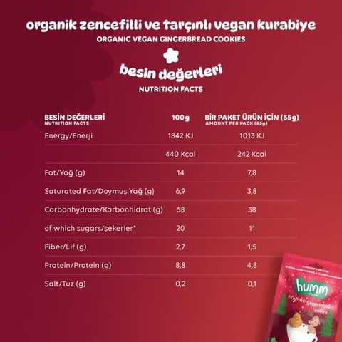 Organik Vegan Zencefilli ve Tarçınlı Kurabiye - 55g