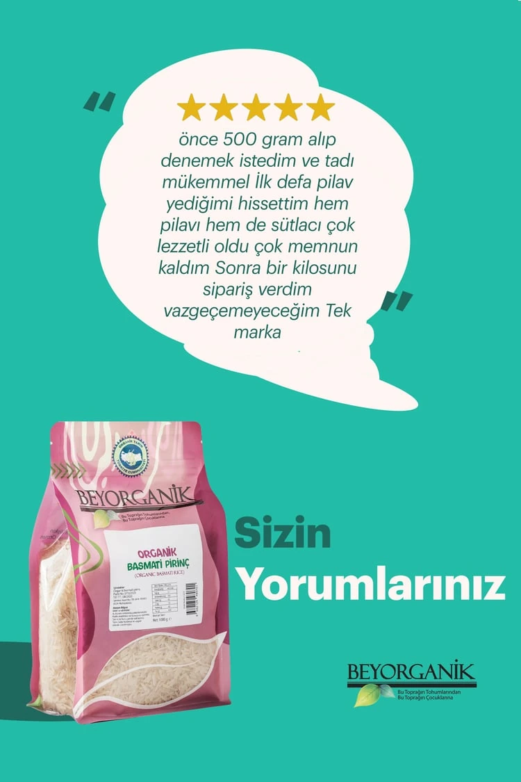 Organik Basmati pirinç 1000gr (Pestisit ve Aflatoksin Analizli)