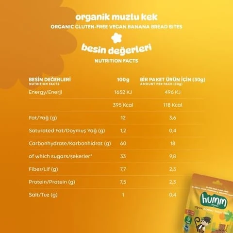 Organik Glutensiz Vegan Muzlu Kek - 30g