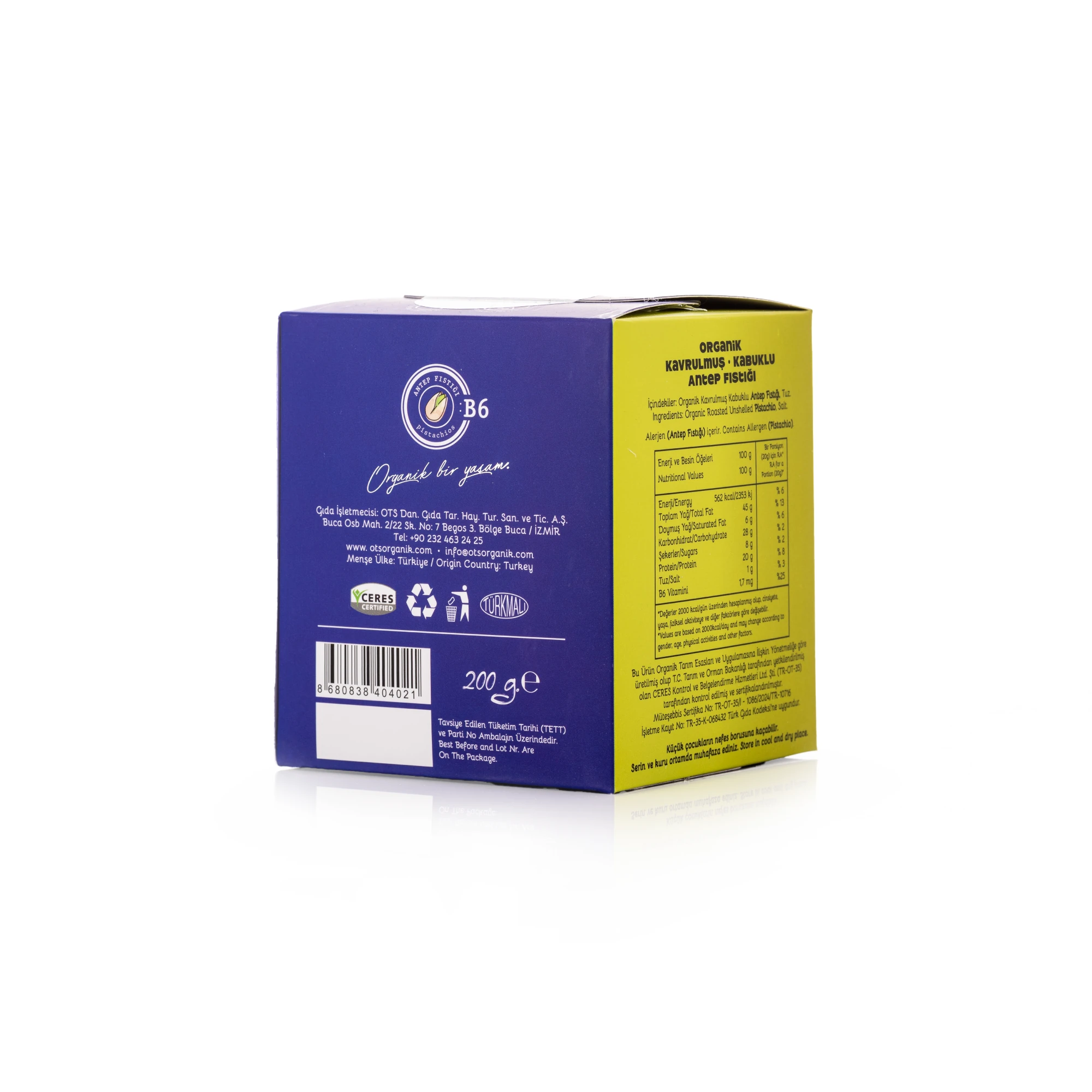 Organik Tuzlu Kavrulmuş Kabuklu Antep Fıstığı