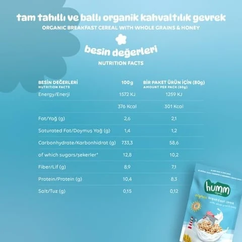 Organik Tam Tahıllı ve Ballı Kahvaltılık Gevrek - 80g