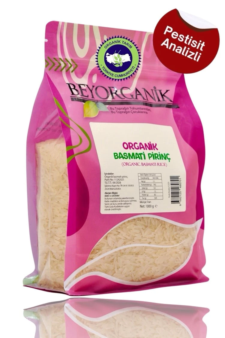 Organik Basmati pirinç 1000gr (Pestisit ve Aflatoksin Analizli)