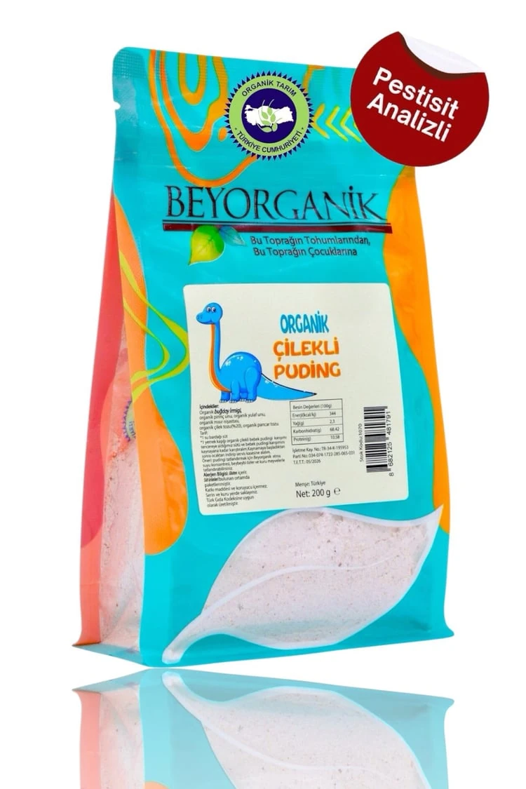 Organik Çilekli Bebek Pudingi 200gr +12ay (PESTİSİT VE AFLATOKSİN ANALİZLİ)
